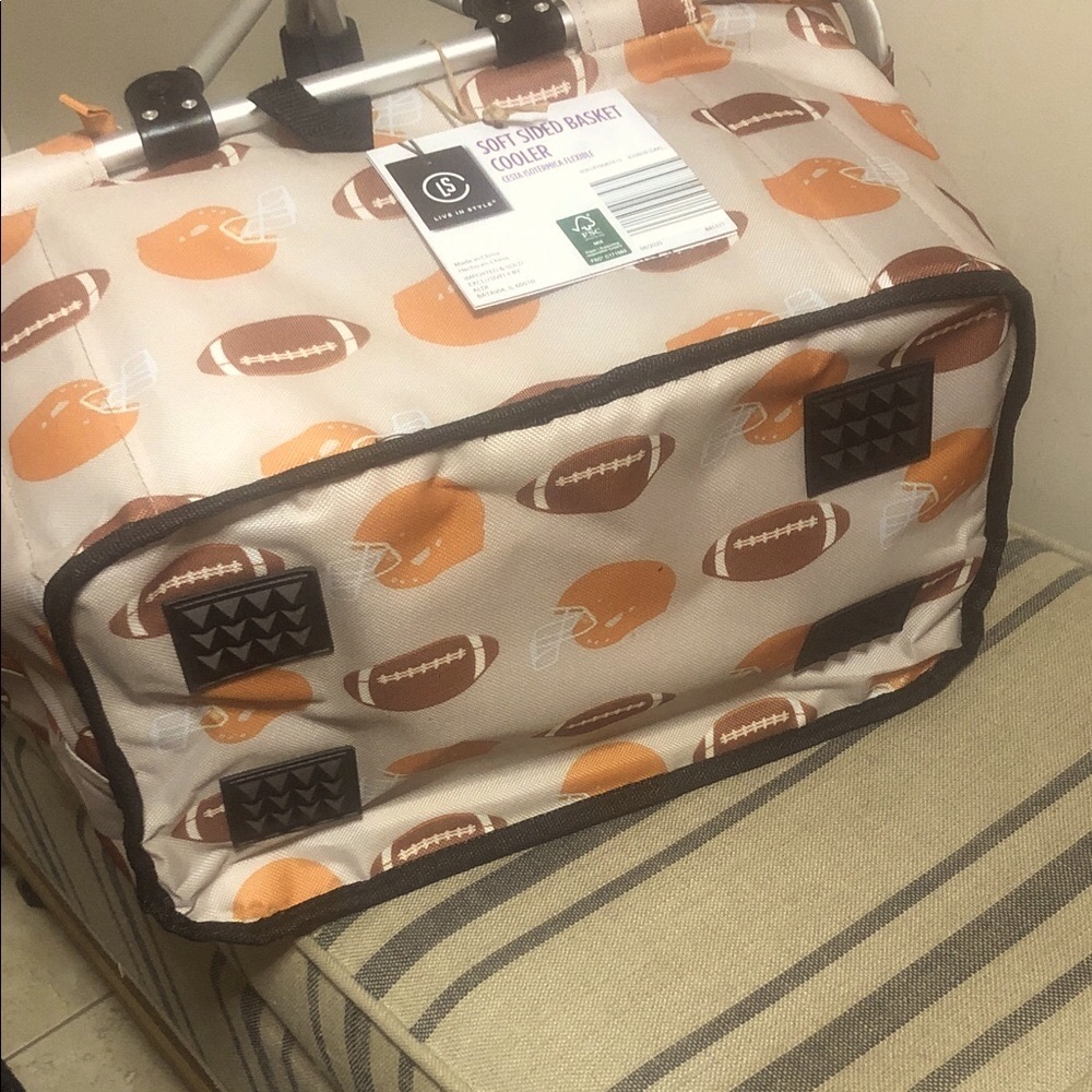 Football-Themed Insulated Picnic Basket - Soft Sided Cooler Orange and Brown - Picture 4 of 6